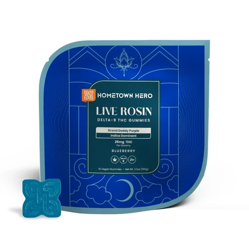 All Hometown Hero Live Rosin Gummies are house favorites here at the shop. Each piece has 25mg of Delta-9 THC from live rosin.