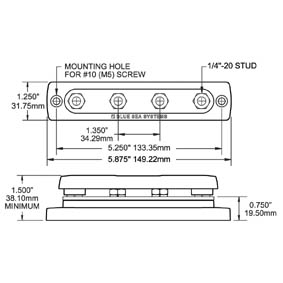 Blue Sea Common Busbar 4X1/4" Stud + Cover