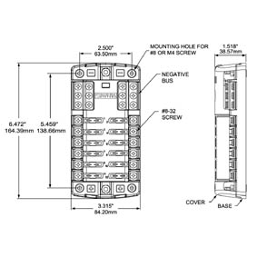 Blue Sea 12 Way Fuse Block+ Ground Each