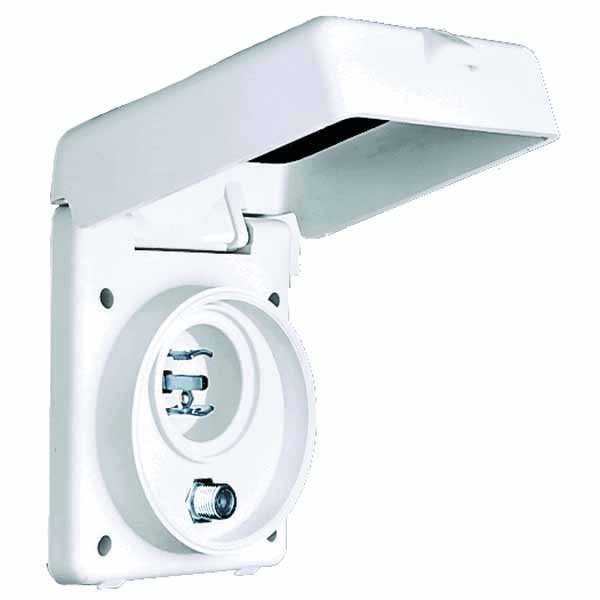 Black polycarbonate combined telephone/TV outlet