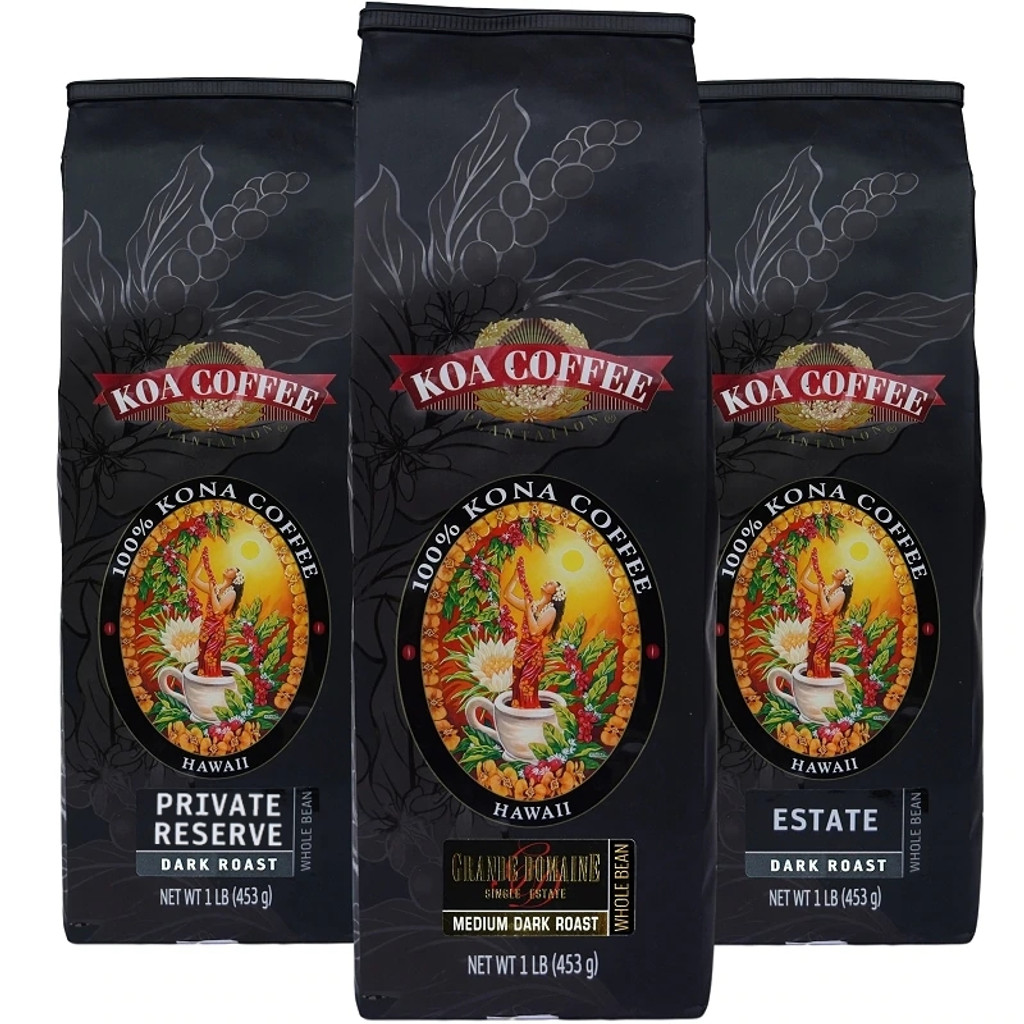 Kona Coffee Tripack Dark Roast Whole Bean Kona Coffee
