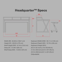 Wavebone - HEADQUARTER Studio Desk with Height adjustable Keyboard Stand + Cable Tray  Bundle
