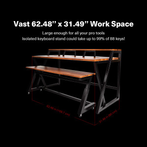 Wavebone - HEADQUARTER Studio Desk with Height adjustable Keyboard Stand - Classic Wood