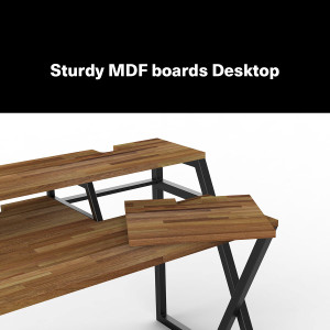 Wavebone - HEADQUARTER Studio Desk with Height adjustable Keyboard Stand - Classic Wood