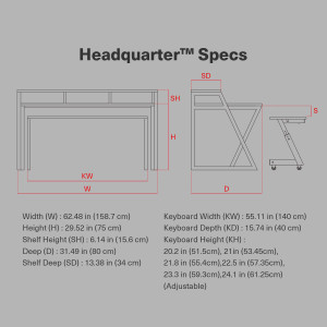 Wavebone - HEADQUARTER Studio Desk with Height adjustable Keyboard Stand - Classic Wood