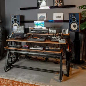 Wavebone - HEADQUARTER Studio Desk with Height adjustable Keyboard Stand + Cable Tray  Bundle