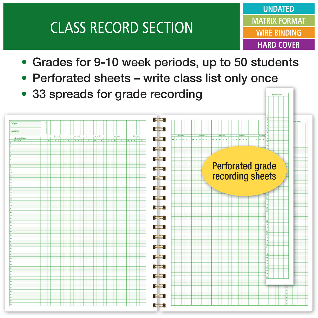 Ward 91018 Combination Record & Lesson Plan Book - 9-10 Weeks, 8 Periods/Day, 11 X 8.5 Inches, Teacher Planner