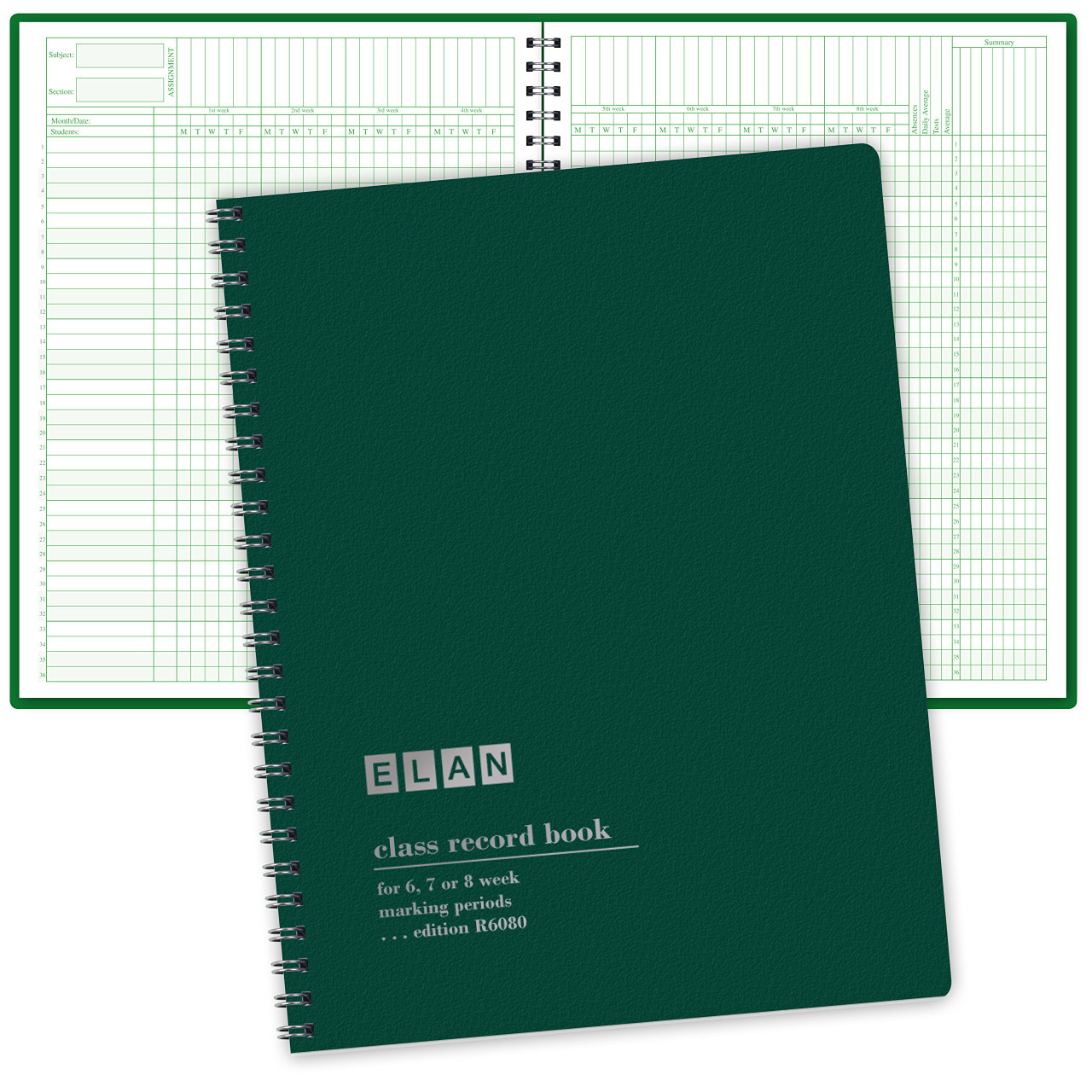 ブック　6.7.8 Class Record Book for 6-8 Weeks. 36 Names. Large Blocks (R6080