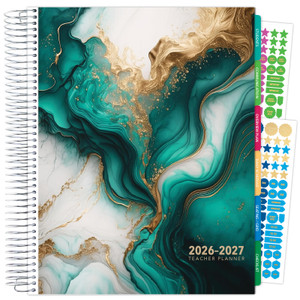 Excello Brands Deluxe Teacher AY 2026-2027 Planner - 8.5"x11" (Teal Gold Marble)