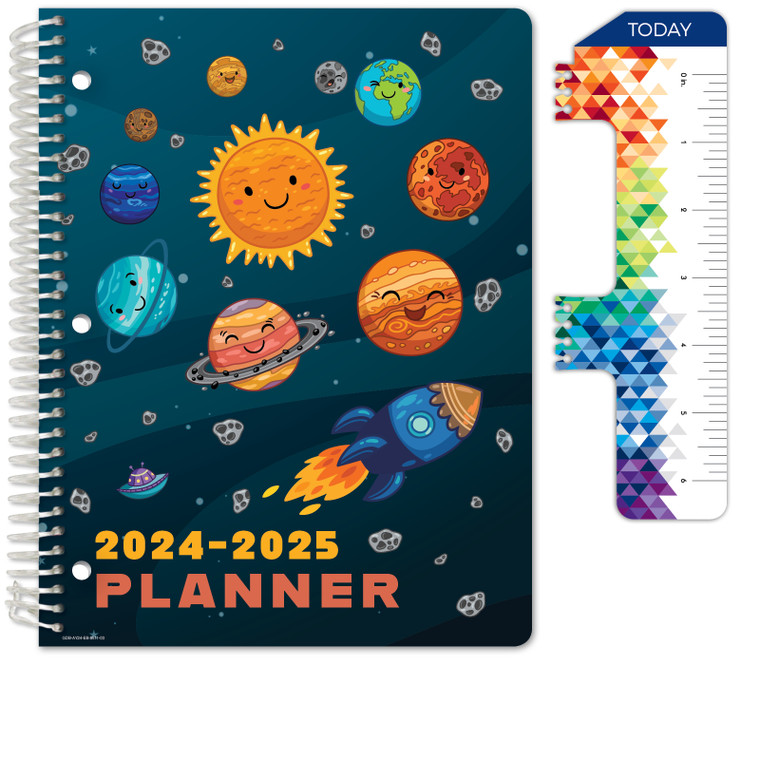 Elementary Student Planner AY 2024-2025 - Block Style - 8.5"x11" (Space Happy Planets)