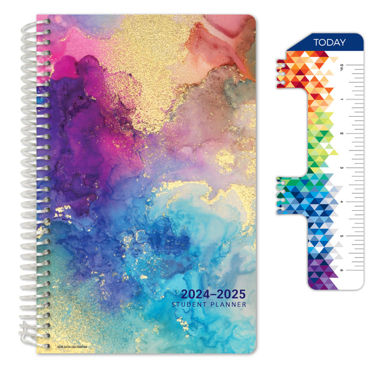 Secondary Student Planner AY 2024-2025 - Matrix Style - 5.5"x8.5" (Rainbow Gold Marble)