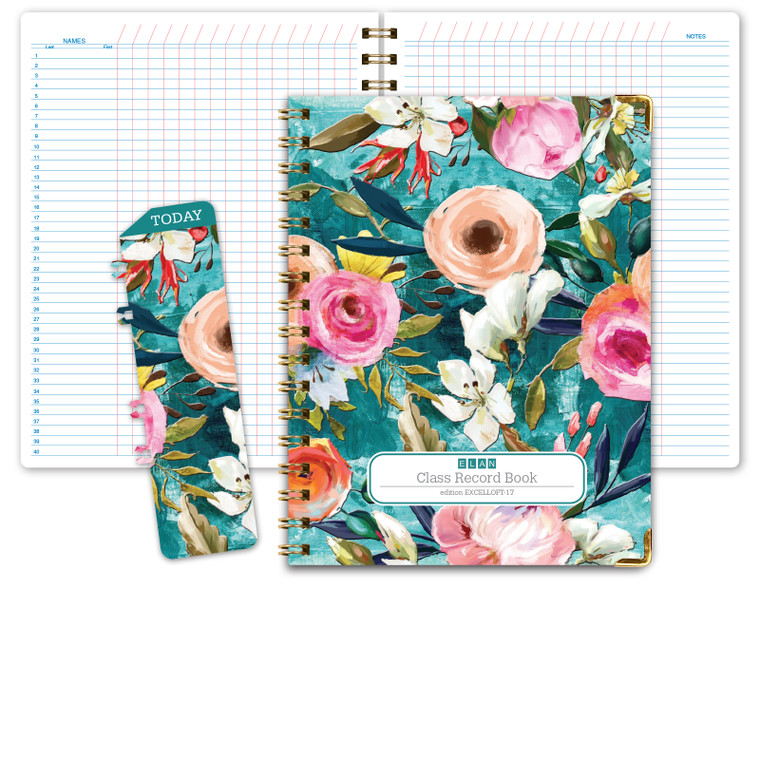 Hardcover Unstructured Class Record Book (Teal Floral)