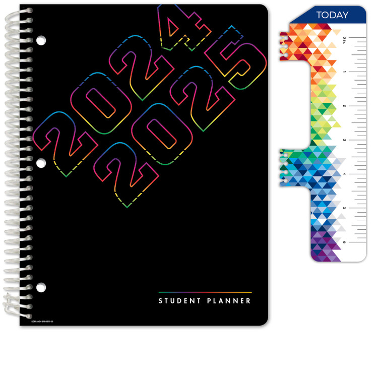Secondary Student Planner AY 2024-2025 - Matrix Style - 8.5"x11" (Black Rainbow Numbers)