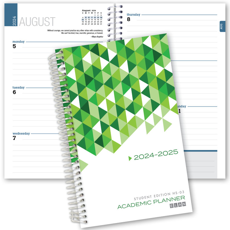 Dated Student Planner 5" x 8" for High School/College AY 2024-2025 (Green)