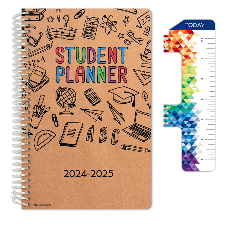 Secondary Student Planner AY 2024-2025 - Block Style - 5.5"x8.5" (Kraft Doodles)