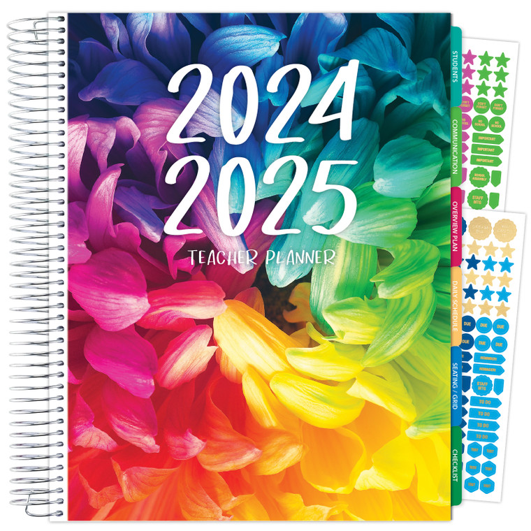 Deluxe Teacher AY 2024-2025 Planner - 8.5"x11" (Rainbow Petals)