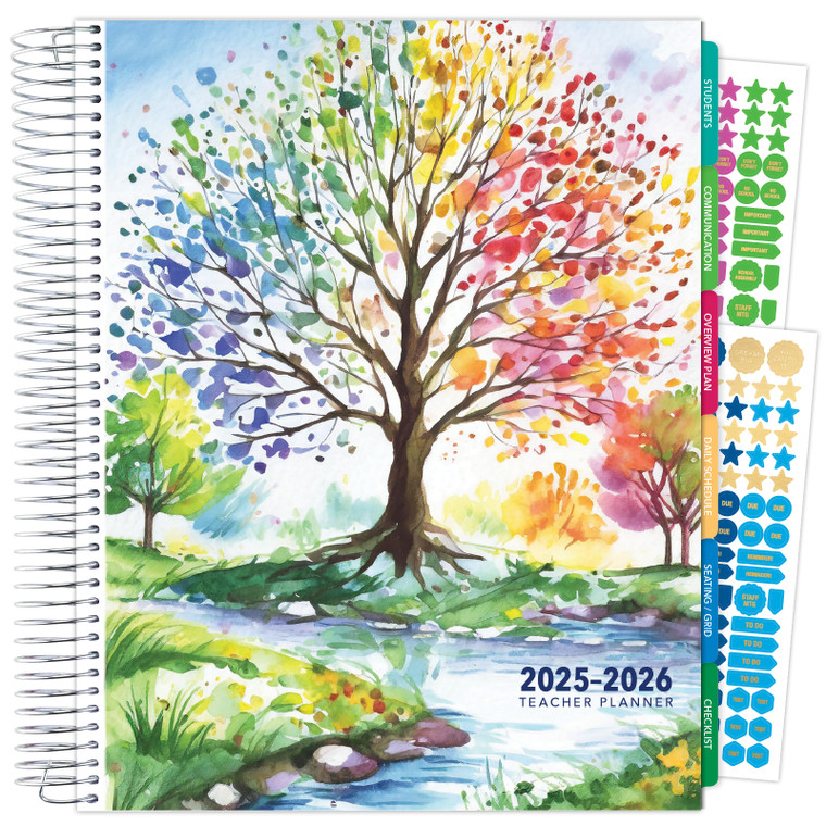 Deluxe Teacher AY 2025-2026 Planner - 8.5"x11" (Tree Seasons)