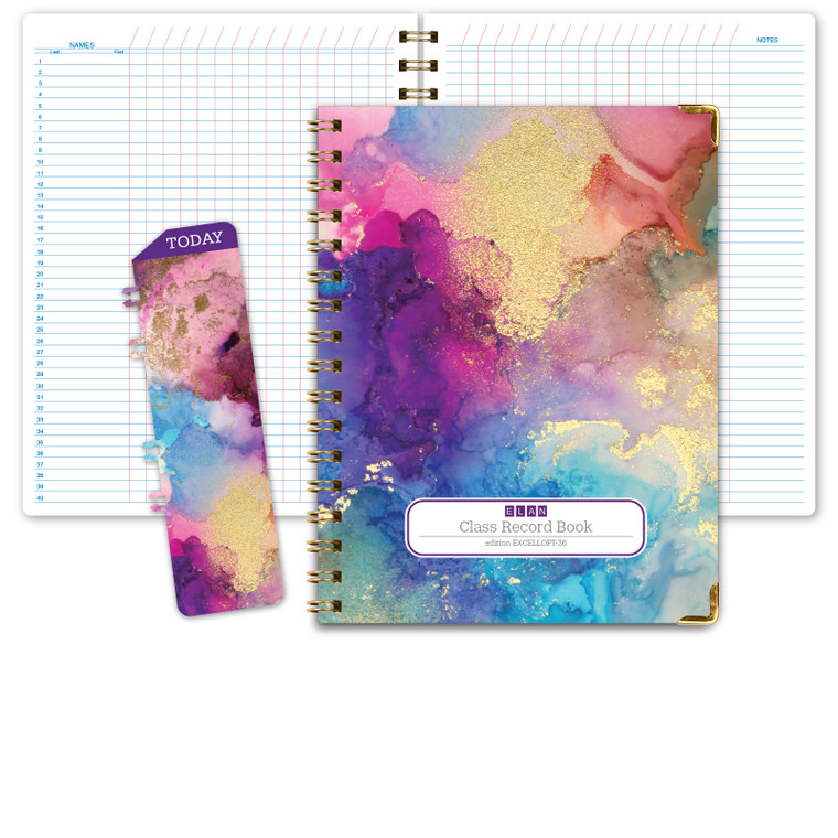 Hardcover Unstructured Class Record Book (Rainbow Gold Marble)