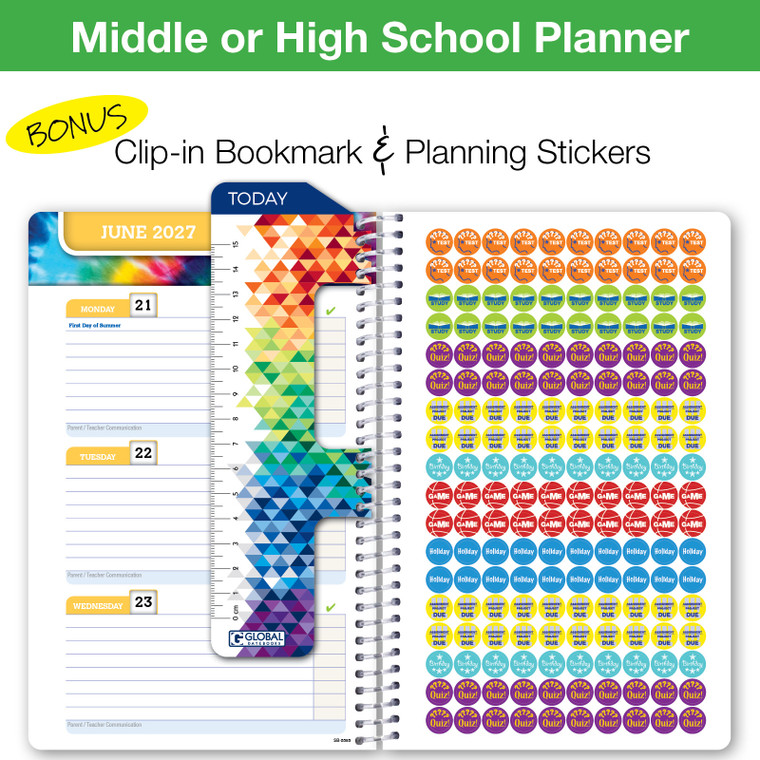 Global Datebooks Secondary Student Planner AY 2026-2027 - Block Style - 5.5"x8.5" (Kraft Doodles)