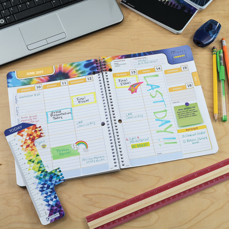 Global Datebooks Secondary Student Planner AY 2026-2027 - Matrix Style - 7"x9" (Black Doodles)