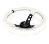 NRG Reinforced Steering Wheel (350mm/3in. Deep) White Leather w/Blk Spoke/Round Holes/White Stripes - RST-006BK-WT-B Photo - Close Up
