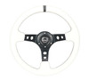 NRG Reinforced Steering Wheel (350mm/3in. Deep) White Leather w/Blk Spoke/Round Holes/White Stripes - RST-006BK-WT-B Photo - Close Up
