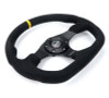 NRG Reinforced Steering Wheel (320mm) Sport Alcantara Flat Bottom w/ Yellow Center Mark - RST-024MB-SA-Y Photo - Close Up