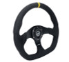 NRG Reinforced Steering Wheel (320mm) Sport Alcantara Flat Bottom w/ Yellow Center Mark - RST-024MB-SA-Y Photo - Close Up