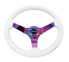 NRG Reinforced Steering Wheel (350mm) Dark Wood Grain - 3in Deep - Black 3-Spoke Center - RST-036BK-BKW Photo - Close Up