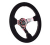 NRG Reinforced Steering Wheel (350mm) 3in Deep Pink Sakura Floral Solid Spoke - Black Suede/Stitch - RST-036SAK-S Photo - Close Up