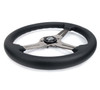 NRG Light Weight Gaming Steering Wheel - 350mm 3 Black Chrome Silver Spokes Perforated Leather - ST-018BC-PR Photo - Close Up