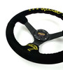 NRG Reinforced Black Perforated Leather Steering Wheel 350mm / 3in Deep w/ NVR Embroidery - RST-036MB-S-NVR Photo - Close Up