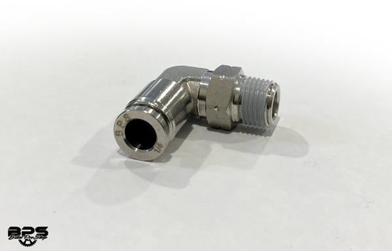 BPS Stainless Steel Push To Connect 90* Fitting (1/8" NPT Thread) - for use with 1/4in (6mm) OD tubing