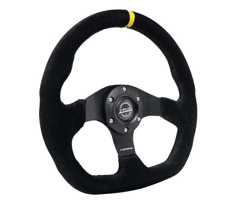 NRG Reinforced Steering Wheel (320mm) Sport Suede Flat Bottom w/ Yellow Center Mark - RST-024MB-S-Y Photo - Close Up