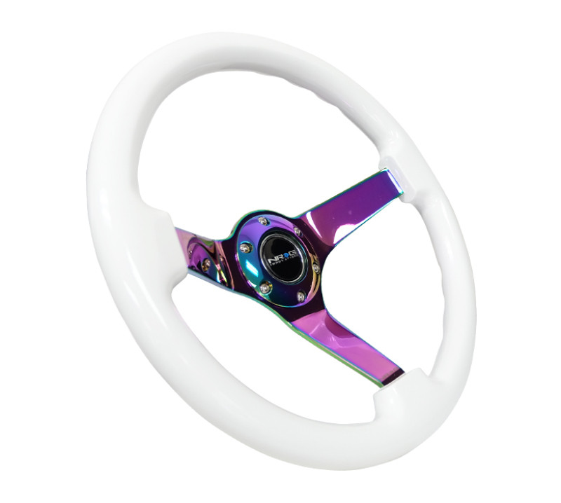 NRG Reinforced Steering Wheel (350mm) Dark Wood Grain - 3in Deep - Black 3-Spoke Center - RST-036BK-BKW Photo - Primary