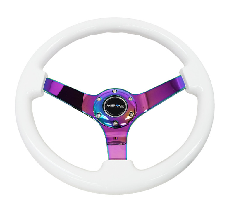 NRG Reinforced Steering Wheel (350mm) Dark Wood Grain - 3in Deep - Black 3-Spoke Center - RST-036BK-BKW Photo - Close Up