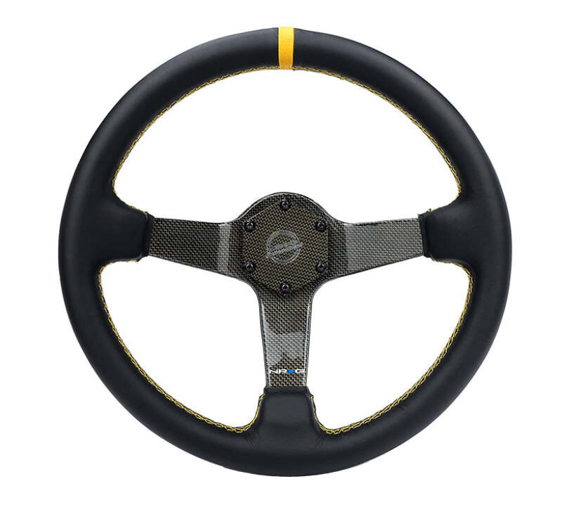 NRG Carbon Fiber Steering Wheel (350mm) Leather Trim w/Gold Stitching/Center Mark - RST-036CF-GD Photo - Primary