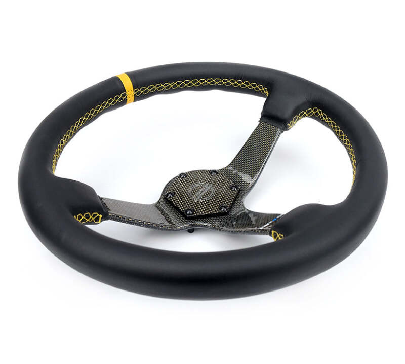 NRG Carbon Fiber Steering Wheel (350mm) Leather Trim w/Gold Stitching/Center Mark - RST-036CF-GD Photo - Close Up
