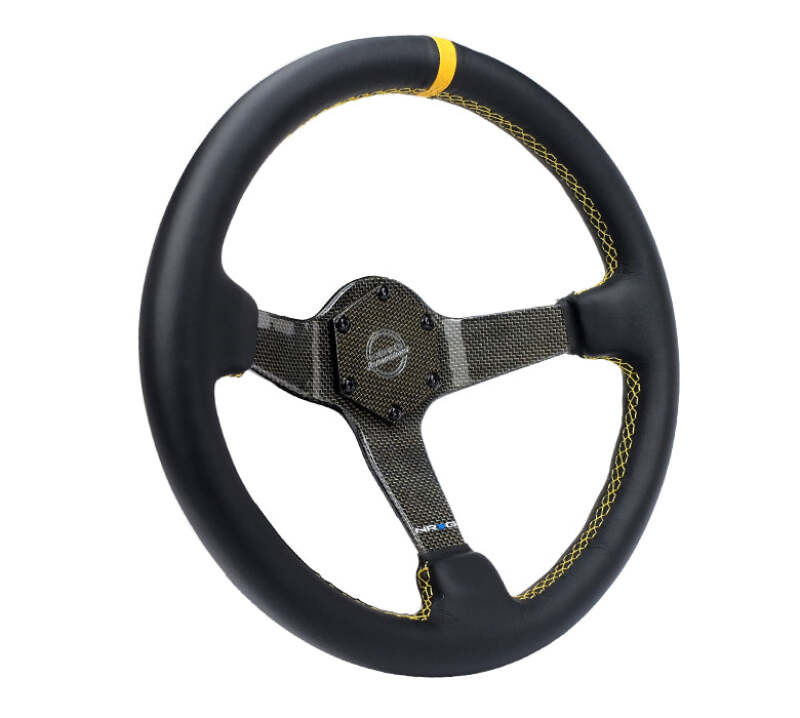 NRG Carbon Fiber Steering Wheel (350mm) Leather Trim w/Gold Stitching/Center Mark - RST-036CF-GD Photo - Close Up