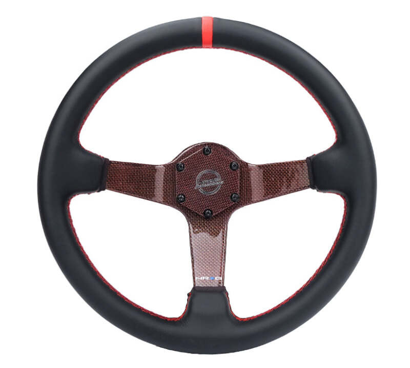 NRG Carbon Fiber Steering Wheel 350mm 3in Deep Red Carbon Fiber Red Stiching Red Center Mark Leather - RST-036CF-RD Photo - Primary