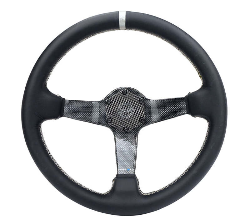 NRG Carbon Fiber Steering Wheel (350mm) Silver Carbon Fiber Center - Silver Stitching & Center Mark - RST-036CF-SL Photo - Primary