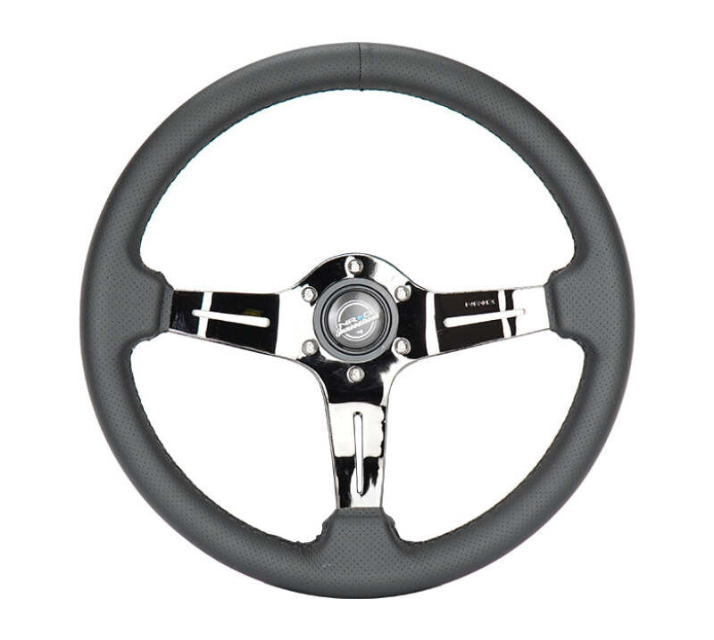 NRG Light Weight Gaming Steering Wheel - 350mm 3 Black Chrome Spokes Perforated Leather - ST-010BC-PR Photo - Primary