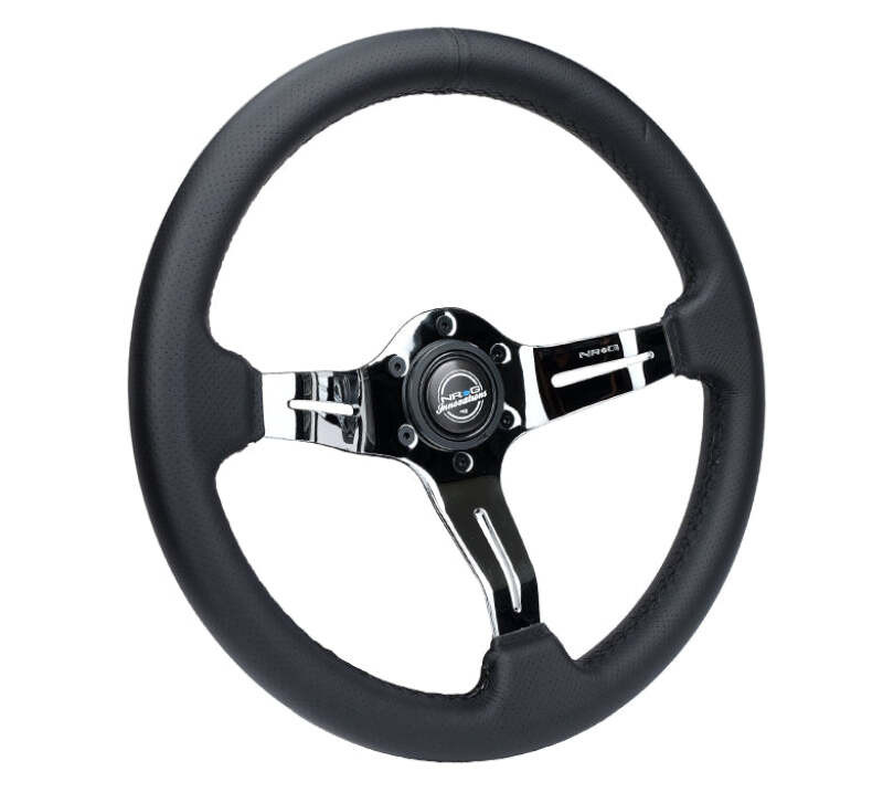 NRG Light Weight Gaming Steering Wheel - Splitz Chrome Silver Spokes Perforated Leather - ST-010CH-PR Photo - Close Up