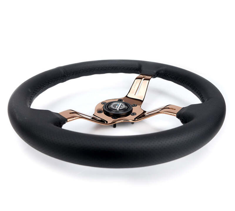 NRG Light Weight Gaming Steering Wheel - Splitz 350mm 3 Rose Gold Spokes Slits - Leather - ST-010RG-PR Photo - Close Up