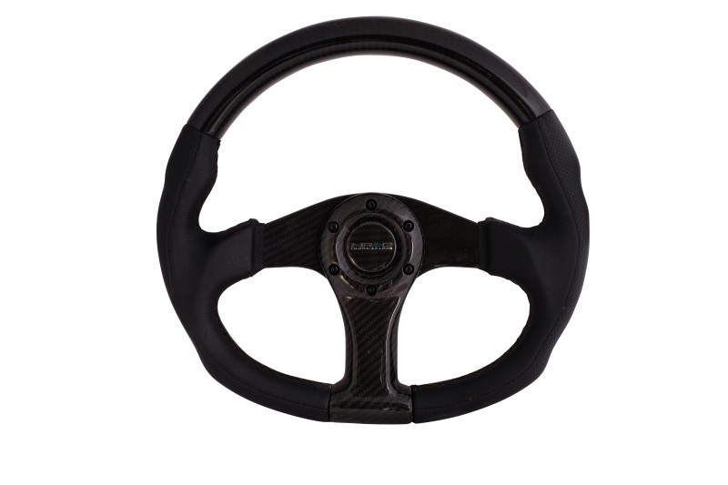 NRG Carbon Fiber Steering Wheel (350mm) Oval Shape w/Black Carbon & Leather Trim - ST-013CFCF Photo - Primary