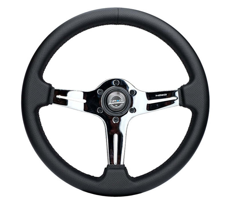 NRG Light Weight Gaming Steering Wheel - 350mm 3 Chrome Silver Spokes Perforated Leather - ST-018CH-PR Photo - Primary