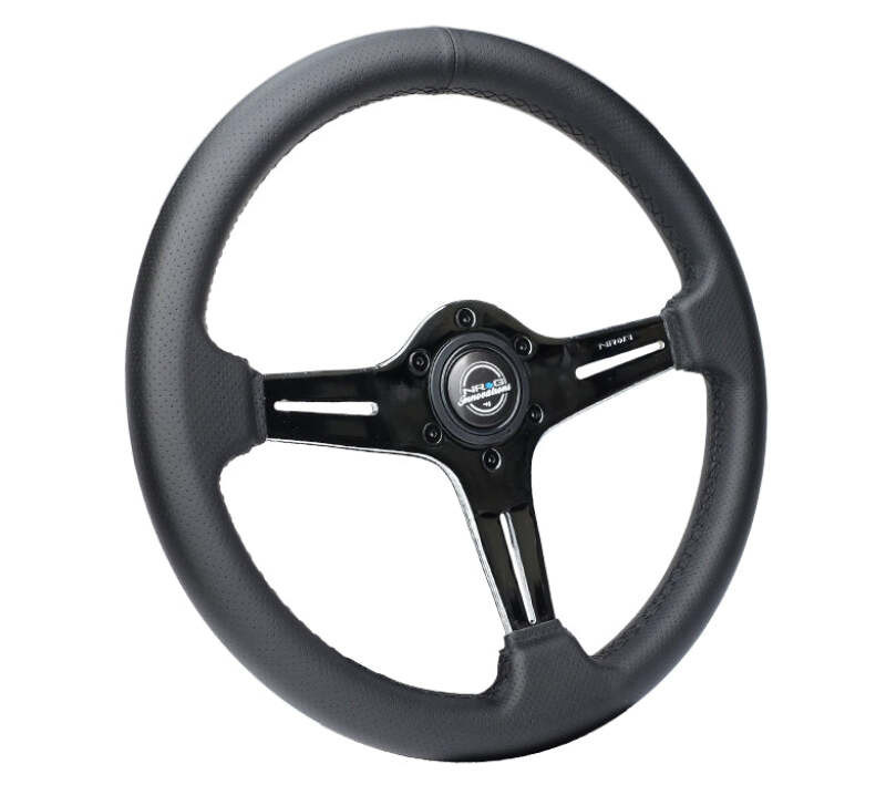 NRG Light Weight Gaming Steering Wheel - 350mm 3 Chrome Silver Spokes Perforated Leather - ST-018CH-PR Photo - Close Up