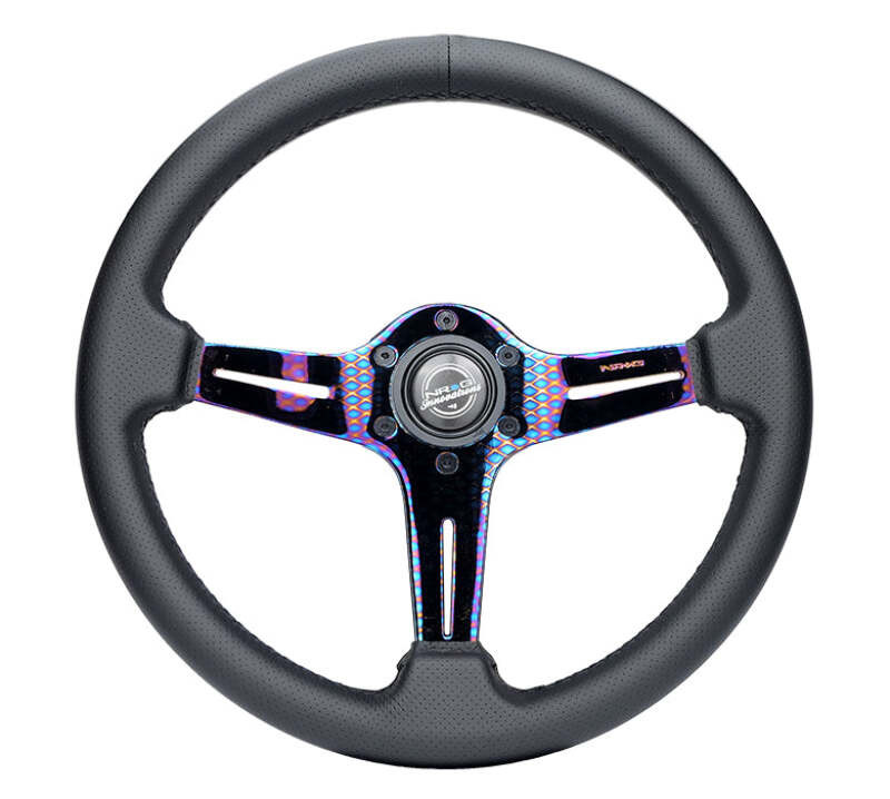 NRG Light Weight Gaming Steering Wheel - 350mm 3 NeoChrome Silver Spokes Perforated Leather - ST-018MC-PR Photo - Primary