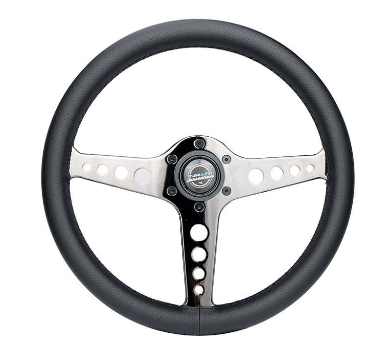NRG Light Weight Gaming Steering Wheel - Driftz 350mm 3 Black Chrome Spokes Perforated Leather - ST-034BC-PR Photo - Primary