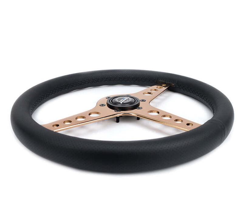 NRG Light Weight Gaming Steering Wheel - Driftz 350mm 3 Rose Gold Spokes Perforated Leather - ST-034RG-PR Photo - Close Up